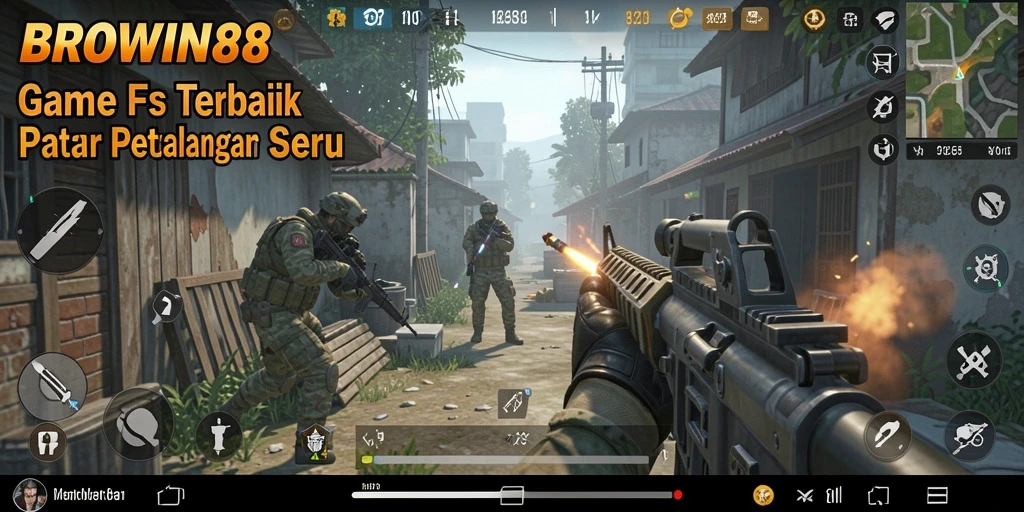 Menampilkan aksi intens dalam game FPS BROWIN88.