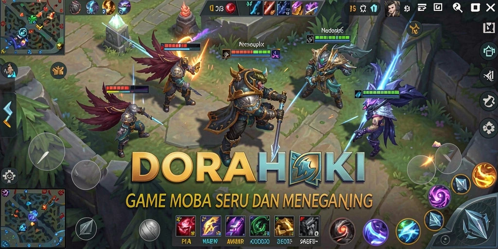 Tampilan gameplay <strong>DORAHOKI</strong> dengan pertarungan epik antara tim.