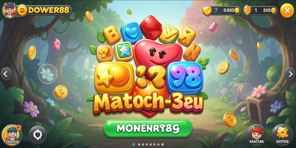 Tampilan gameplay DOWER88 yang menampilkan aksi Match-3 yang seru.