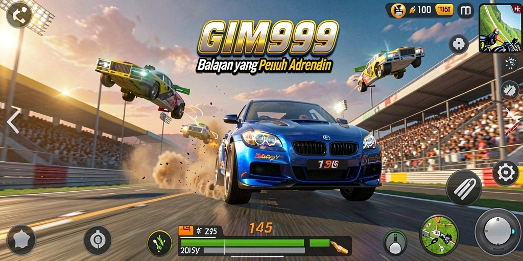 Tampilan gameplay GIM999 yang mendebarkan dan penuh aksi balapan.
