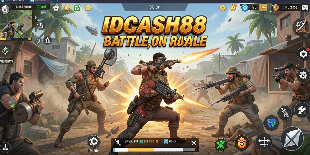 Tampilan seru gameplay Battle Royale IDCASH88 yang mendebarkan.
