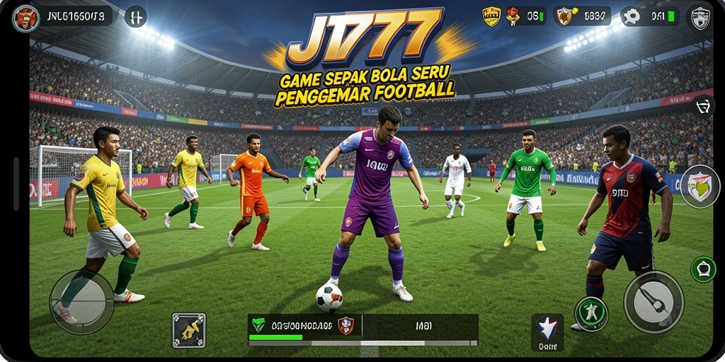 Tangkapan layar menampilkan gameplay mendebarkan JT777 dengan aksi sepak bola yang seru.