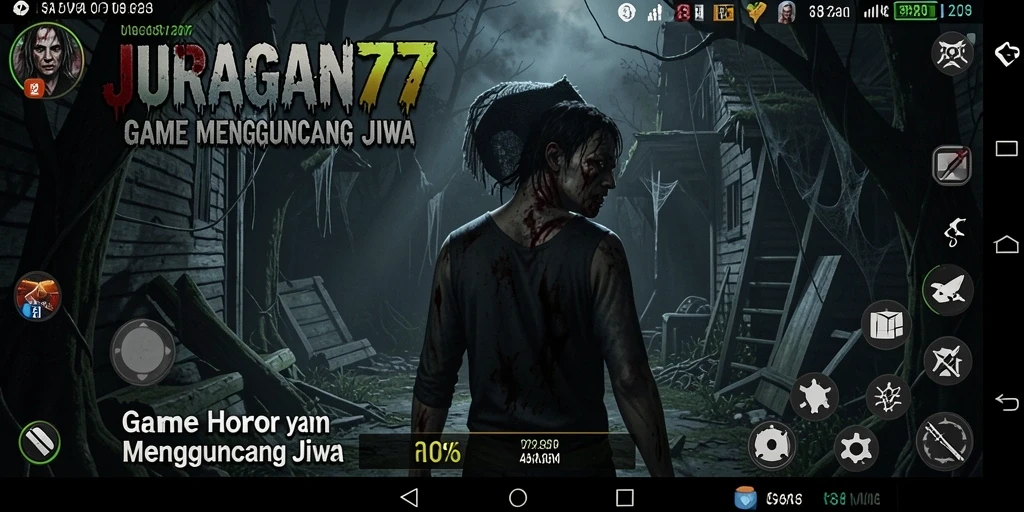 Tampilan gameplay menyeramkan dari JURAGAN77 dengan makhluk menyeramkan.