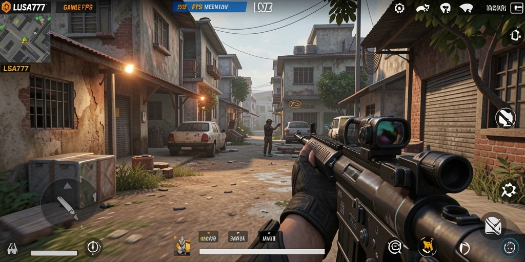 Tampilan gameplay LUSA777 dengan aksi tembak-menembak yang intens.