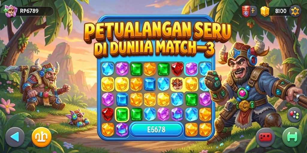 Screenshot RP6789 menunjukkan momen seru dalam permainan Match-3.