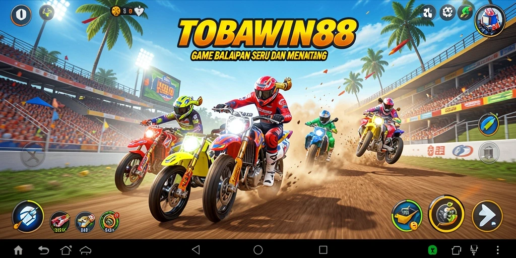 Screenshot TOBAWIN88 menampilkan aksi balapan yang mendebarkan.